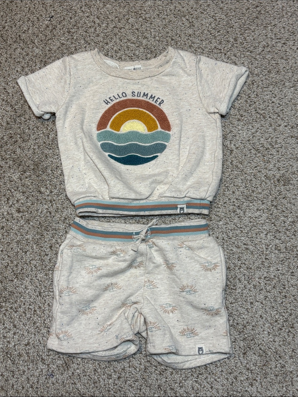 Rabbit + Bear 100% Organic Cotton Shirt & Shorts Set Size 3T Summer Ocean Beach